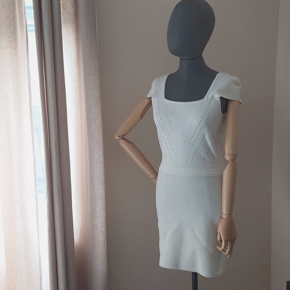 Bebe White Sheath Mini Dress  Cap Sleeve